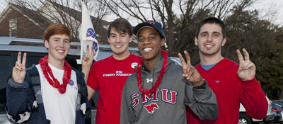Fans William O'Connor, Will Slack, Michael Pittman and Braven Griffin prepare to hit the road. Destination: Birmingham. Go Mustangs!